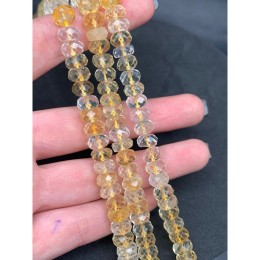 Каменные бусины, Цитрин, люкс, светлый, огранка, рондель, 9х5 мм, длина нити 38 см