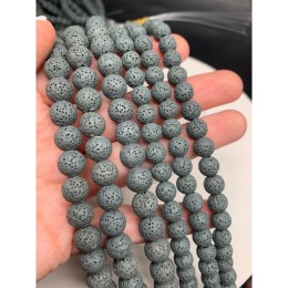 Каменные бусины, вулканическая лава, пористая, серая, шарик гладкий, 10 мм, длина нити 38 см