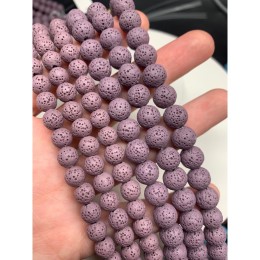 Каменные бусины, вулканическая лава, люкс, пористая, фиолетовая, тонированная, шарик гладкий, 10 мм, длина нити 38 см