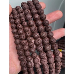 Каменные бусины, вулканическая лава, люкс, пористая, коричневая, тонированная, шарик гладкий, 10 мм, длина нити 38 см