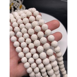 Каменные бусины, вулканическая лава, люкс, пористая, белая, тонированная, шарик гладкий, 8 мм, длина нити 38 см