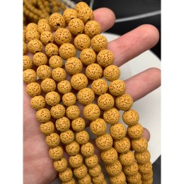 Каменные бусины, вулканическая лава, пористая, желтая, шарик гладкий, 10 мм, длина нити 38 см