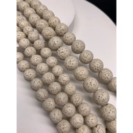 Каменные бусины, вулканическая лава, пористая, бежевая, шарик гладкий, 10 мм, длина нити 38 см