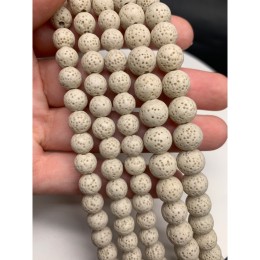Каменные бусины, вулканическая лава, пористая, бежевая, шарик гладкий, 10 мм, длина нити 38 см