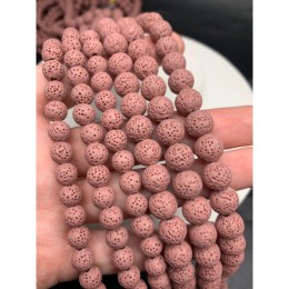 Каменные бусины, вулканическая лава, пористая, розовая, шарик гладкий, 10 мм, длина нити 38 см