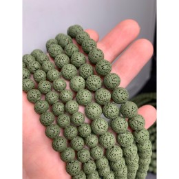 Каменные бусины, вулканическая лава, пористая, болотная, шарик гладкий, 10 мм, длина нити 38 см