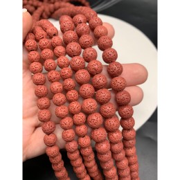 Каменные бусины, вулканическая лава, пористая, кирпичная, шарик гладкий, 10 мм, длина нити 38 см