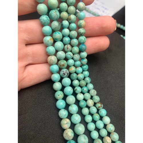 Каменные бусины, Бирюза стабилизированная, перуанская, люкс, шарик гладкий 6-6,5 мм, нить 38 см