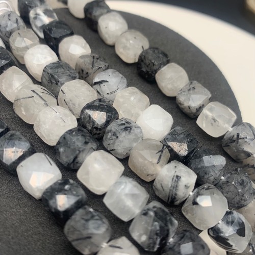 Каменные бусины, Турмалиновый кварц, кубик, огранка, 8х8 мм, длина нити 19 см