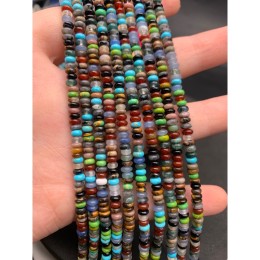 Каменные бусины, Микс камней, бублик, размер 4х2 мм, длина нити 38 см