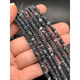 Каменные бусины, Агат черный, матовый, с полосками, бублик, размер 4х2 мм, длина нити 38 см