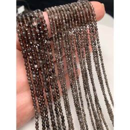 Каменные бусины, Обсидиан, серебристый, шарик огранка, 2 мм, длина нити 38 см