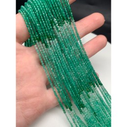 Каменные бусины, Халцедон изумрудный, тонированный, переходный цвет, шарик, огранка, 2 мм, длина нити 38 см