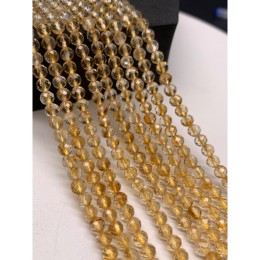 Каменные бусины, Цитрин, люкс, переходный цвет, шарик, огранка, 4-4,5 мм, длина нити 38 см