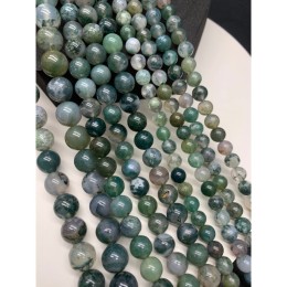 Каменные бусины, Моховой Агат, шарик гладкий, 10 - 10,5 мм, длина нити 38 см