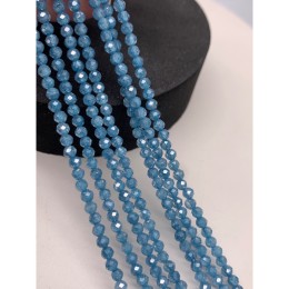 Каменные бусины, Цирконий кубический, (т.н. Циркон), люкс, голубой кристалл, шарик огранка, 3 мм, длина нити 38 см