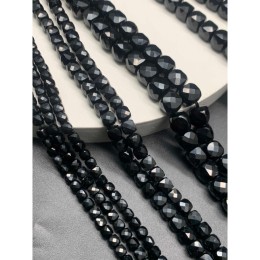 Каменные бусины, Агат, черный, кубик, огранка, 6х6 мм, длина нити 39 см