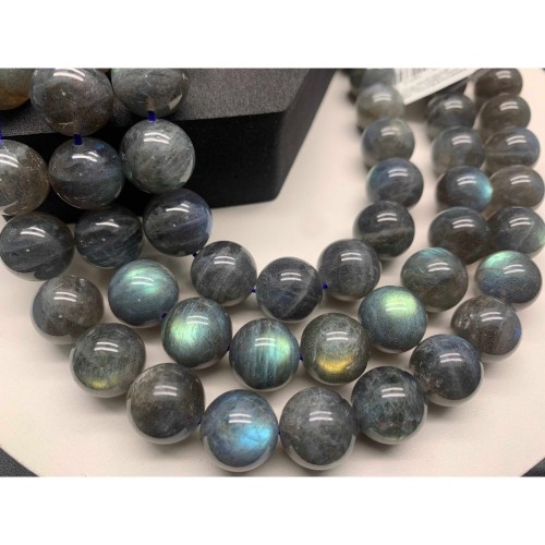 Каменные бусины, Лабрадор, 5А, люкс, шарик гладкий, 14 мм, длина нити 38 см