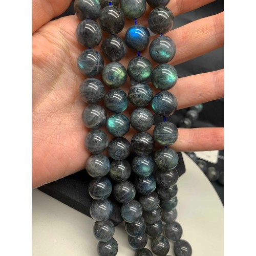 Каменные бусины, Лабрадор, 5А, люкс, шарик гладкий, 14 мм, длина нити 38 см