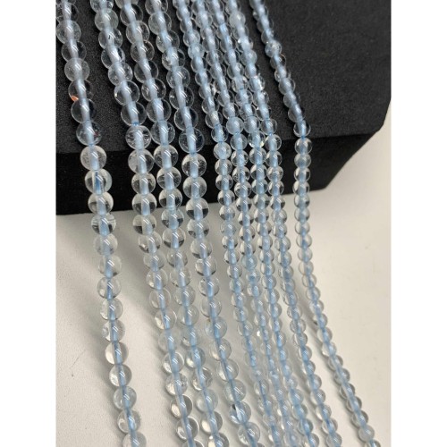 Каменные бусины, Топаз, голубой, шарик гладкий, 3 мм, длина нити 38 см