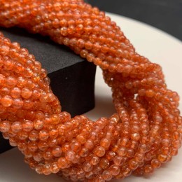 Каменные бусины, Солнечный камень, экстра качество, люкс, шарик гладкий, 3 мм, длина нити 38 см