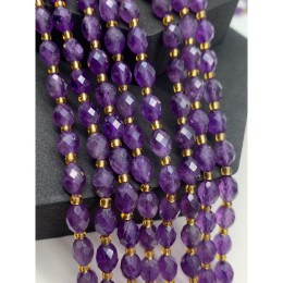 Каменные бусины, Аметист, овал, огранка, 6х8 мм, длина нити 38 см