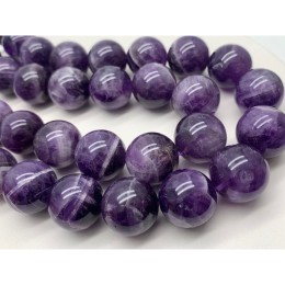 Каменные бусины, Аметист с полосками, 20 мм, шарик гладкий, длина нити 19 см