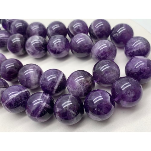 Каменные бусины, Аметист с полосками, 20 мм, шарик гладкий, длина нити 19 см