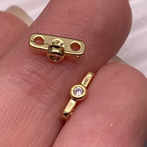 Коннектор, разделитель, на два ряда, вставка фианит, латунь, цвет золото, размер 10х4 мм, цена за 1 шт.