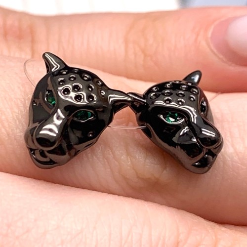 Бусина со стразами(цирконами), гепард, латунь, цвет черный, 11х11 мм