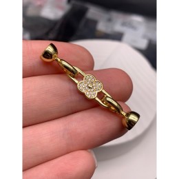 Застёжка, замочек, с фианитами, клевер, цвет золото, 45х8 мм