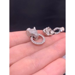 Застёжка, замочек, гепард, с фианитами, цвет серебро/родий, 54х14, круг 20 мм