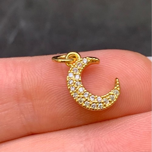 Подвеска, со стразами(цирконами), луна, латунь, цвет золото, размер 13х9 мм