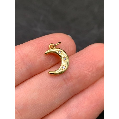 Подвеска, со стразами(цирконами), луна, латунь, цвет золото, размер 12х10 мм