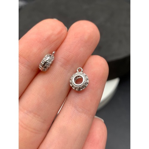 Бейл, со стразами(цирконами), латунь, цвет серебро/родий, размер 9х4 мм