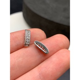 Коннектор, разделитель, на два ряда, вставка фианиты, родий/латунь, цвет серебро, размер 13х4 мм, цена за 1 шт.