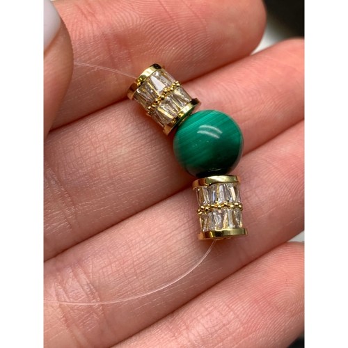 Бусина, разделитель, с фианитами, латунь, цвет золото, размер 8,5х6,5 мм