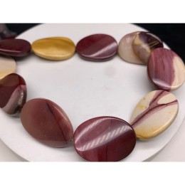 Каменные бусины, Мукаит, бусины овальные, плоские, 35х25х7 мм, 12 шт. на нити, длина 38 см