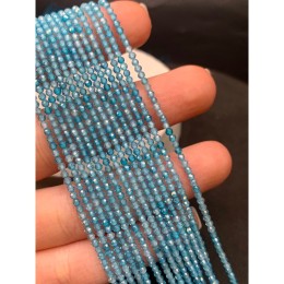 Каменные бусины, Цирконий кубический, (т.н. Циркон), голубой кристалл, шарик огранка, 2 мм, длина нити 38 см