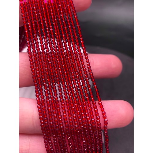 Стеклянные бусины, красный цвет, шарик 2 мм, ювелирная огранка, нить 38 см