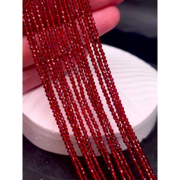 Стеклянные бусины, красный цвет, шарик 2 мм, ювелирная огранка, нить 38 см