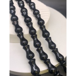 Каменные бусины, Агат черный, т.н. "Оникс",  концевик (для четок), 10х15 мм, длина нити 38 см