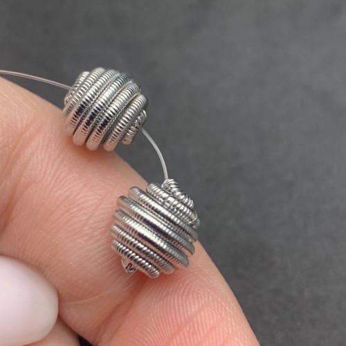 Бусина, из пружины, латунь, цвет серебро/родий, размер 9 мм