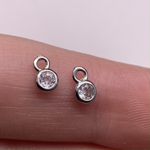 Подвеска, круг, с кристаллом, латунь, цвет серебро/родий, размер 4 мм