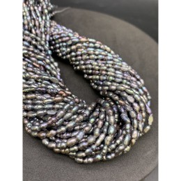 Каменные бусины, Жемчуг, серебристый, рис, 3,5-4 мм, длина нити 38 см