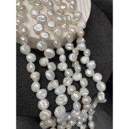 Каменные бусины, Жемчуг, фриформы, белый, 10х8 мм, длина нити 38 см