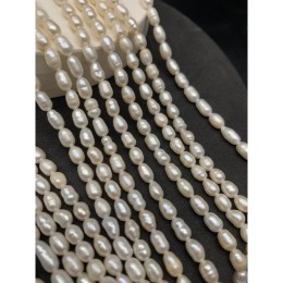 Каменные бусины, Жемчуг, белый, рис, 5-6 мм, длина нити 36 см