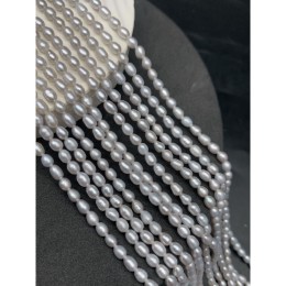 Каменные бусины, Жемчуг, серебристый, рис, 3,5х5 мм, длина нити 39  см
