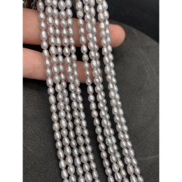 Каменные бусины, Жемчуг, серебристый, рис, 3,5х5 мм, длина нити 39  см