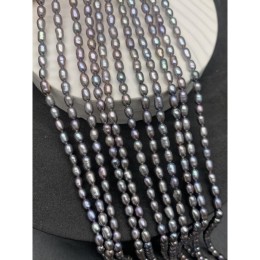 Каменные бусины, Жемчуг, серебристый темный, рис, 3,5х5 мм, длина нити 39  см
